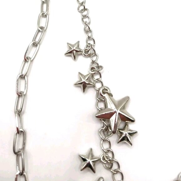 Multi Metal Star Double Layered Pants Or Wallet Chain 18" Silver Tone - Picture 6 of 8